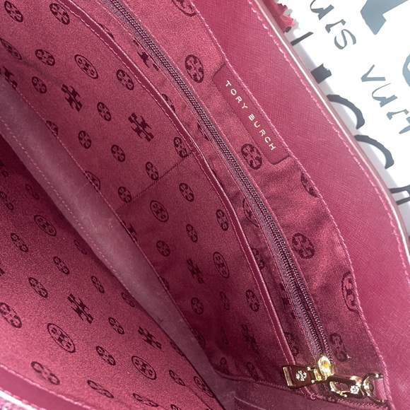 Ladies TORY BURCH LEATHER TOTE BAG Burgundy - Picture 5 of 15